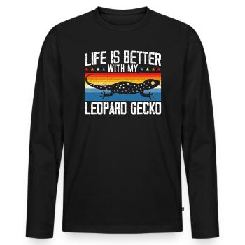 Life Is Better With My Leopard Gecko Reptile Lover - Men's Premium Organic Long Sleeve Shirt - black - Front - Nico (187cm)