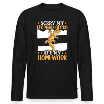 Désolé mon gecko léopard a mangé mes devoirs reptile - T-shirt manches longues Premium bio Homme - noir - Devant - Nico (187cm)