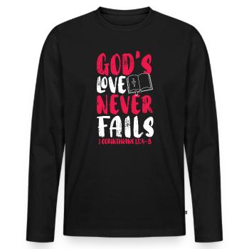 God's Love Never Fails Christian Believer - Men's Premium Organic Long Sleeve Shirt - black - Front - Nico (187cm)