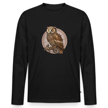 Steampunk Eule Comic style - Männer Premium Bio Langarmshirt - Schwarz - Vorne - Nico (187cm)