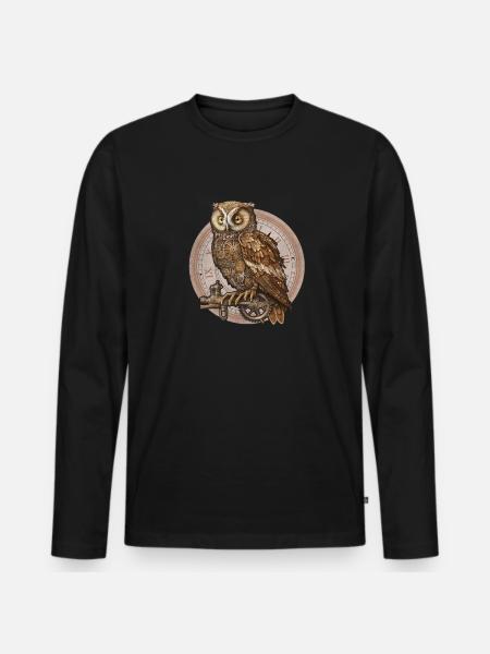 Steampunk Owl Style Comic - T-shirt manches longues Premium bio Homme - noir