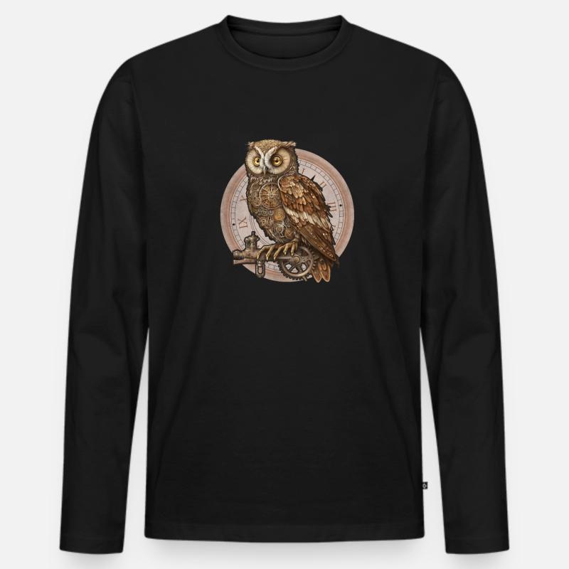 Steampunk Eule Comic style - Männer Premium Bio Langarmshirt - Schwarz