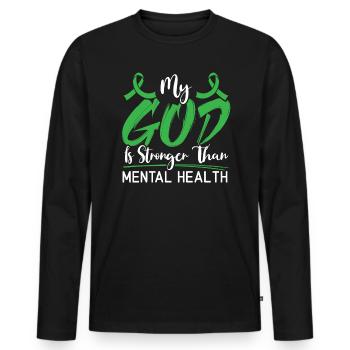 Mon Dieu est plus fort que la sensibilisation à la santé mentale - T-shirt manches longues Premium bio Homme - noir - Devant - Nico (187cm)