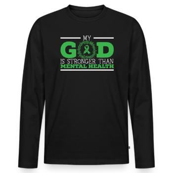Mon Dieu est plus fort que la sensibilisation à la santé mentale - T-shirt manches longues Premium bio Homme - noir - Devant - Nico (187cm)