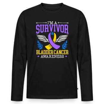 Survivant du cancer de la vessie Sensibilisation au cancer de la vessie - T-shirt manches longues Premium bio Homme - noir - Devant - Nico (187cm)