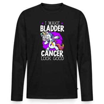 Cancer de la vessie Guerrier Sensibilisation au cancer de la vessie - T-shirt manches longues Premium bio Homme - noir - Devant - Nico (187cm)