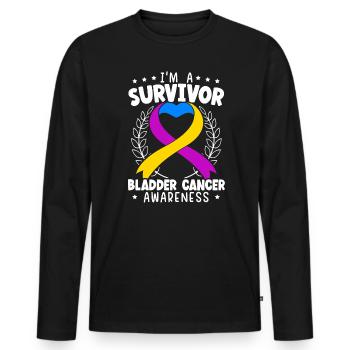 Survivant du cancer de la vessie Sensibilisation au cancer de la vessie - T-shirt manches longues Premium bio Homme - noir - Devant - Nico (187cm)
