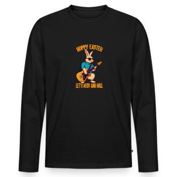 Cooler Hase mit Sonnenbrille und Gitarre - Männer Premium Bio Langarmshirt - Schwarz - Vorne - Nico (187cm)