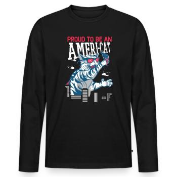 Proud To Be An Ameri-cat America 4th Of July - Men's Premium Organic Long Sleeve Shirt - black - Front - Nico (187cm)
