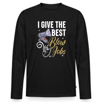 Je donne les meilleurs coups de coupe de cheveux salon de coiffure - T-shirt manches longues Premium bio Homme - noir - Devant - Nico (187cm)