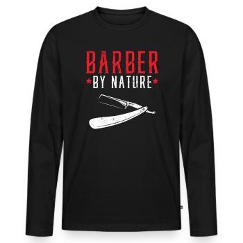 Barber By Nature Haircut Barbershop Hairstylist - Men's Premium Organic Long Sleeve Shirt - black - Front - Nico (187cm)