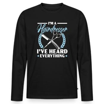 Je suis coiffeur J’ai tout entendu Barbier - T-shirt manches longues Premium bio Homme - noir - Devant - Nico (187cm)