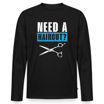 Besoin d’une coupe de cheveux Barbier Coiffeur Barbier - T-shirt manches longues Premium bio Homme - noir - Devant - Nico (187cm)