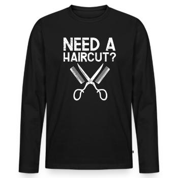 Besoin d’une coupe de cheveux Barbier Coiffeur Barbier - T-shirt manches longues Premium bio Homme - noir - Devant - Nico (187cm)