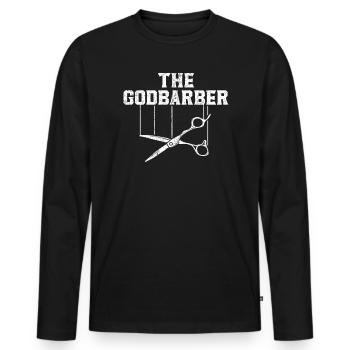 The Godbarber Barbershop Hairstylist Barber - Men's Premium Organic Long Sleeve Shirt - black - Front - Nico (187cm)