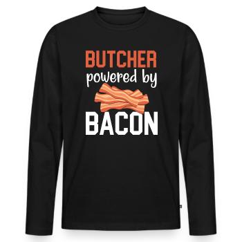 Metzger Powered By Bacon Metzgerei Job Meat Shop - Männer Premium Bio Langarmshirt - Schwarz - Vorne - Nico (187cm)