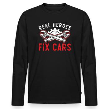 Real Heroes Fix Cars Diesel Mechanic Auto Mechanic - Men's Premium Organic Long Sleeve Shirt - black - Front - Nico (187cm)