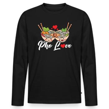 Pho Lover Chopsticks Nouilles vietnamiennes Cuisine asiatique - T-shirt manches longues Premium bio Homme - noir - Devant - Nico (187cm)