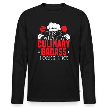Culinaire Gangster Chef Pâtissier Cuisine Culinaire - T-shirt manches longues Premium bio Homme - noir - Devant - Nico (187cm)