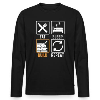 Manger Dormir Construire Répéter Construction Maçon - T-shirt manches longues Premium bio Homme - noir - Devant - Nico (187cm)