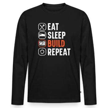 Manger Dormir Construire Répéter Construction Maçon - T-shirt manches longues Premium bio Homme - noir - Devant - Nico (187cm)