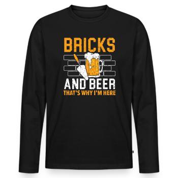 Briques et bière, c’est pourquoi je suis ici maçon - T-shirt manches longues Premium bio Homme - noir - Devant - Nico (187cm)