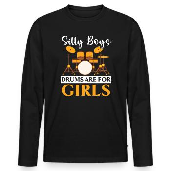 Drummer Musical Instrument Musician Drum Player - Men's Premium Organic Long Sleeve Shirt - black - Front - Nico (187cm)