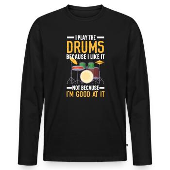Drummer Musical Instrument Musician Drum Player - Men's Premium Organic Long Sleeve Shirt - black - Front - Nico (187cm)
