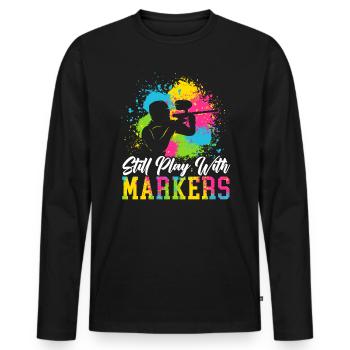 Still Play With Markers Paintball Paintballer - Men's Premium Organic Long Sleeve Shirt - black - Front - Nico (187cm)
