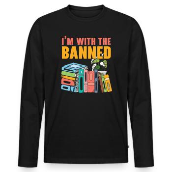 I'm With The Banned Bookworm Book Lover Reading - Men's Premium Organic Long Sleeve Shirt - black - Front - Nico (187cm)