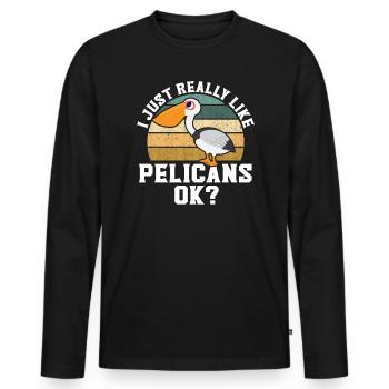 Amoureux des oiseaux Animal volant Ornithologie Pelicans - T-shirt manches longues Premium bio Homme - noir - Devant - Nico (187cm)