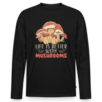 Cottagecore Champignon Esthétique Conservation de la nature - T-shirt manches longues Premium bio Homme - noir - Devant - Nico (187cm)