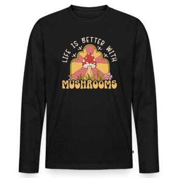 Cottagecore Champignon Esthétique Conservation de la nature - T-shirt manches longues Premium bio Homme - noir - Devant - Nico (187cm)