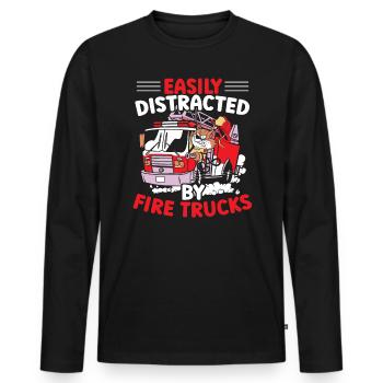 Facilement distrait par les camions de pompiers Firefight Fireman - T-shirt manches longues Premium bio Homme - noir - Devant - Nico (187cm)