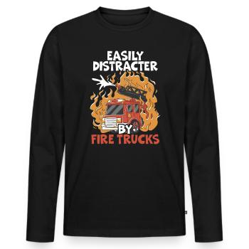 Facilement distrait par les camions de pompiers Firefight Fireman - T-shirt manches longues Premium bio Homme - noir - Devant - Nico (187cm)