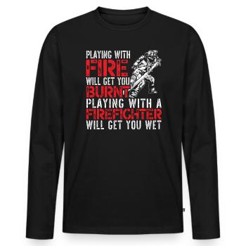 Feuerwehrmann Feuerwehrauto - Männer Premium Bio Langarmshirt - Schwarz - Vorne - Nico (187cm)