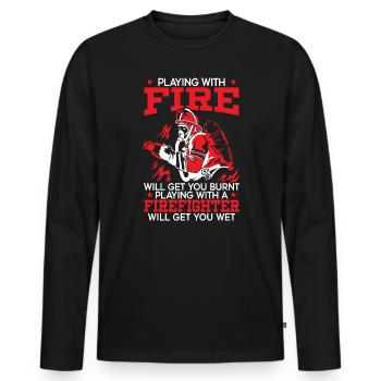 Feuerwehrmann Feuerwehrauto - Männer Premium Bio Langarmshirt - Schwarz - Vorne - Nico (187cm)