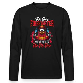Feuerwehrmann Feuerwehrauto - Männer Premium Bio Langarmshirt - Schwarz - Vorne - Nico (187cm)