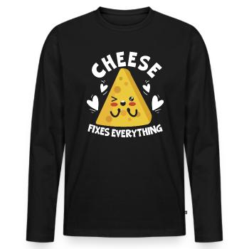 Cheese Fixes Everything Cheesy Food Lover Foodie - Men's Premium Organic Long Sleeve Shirt - black - Front - Nico (187cm)