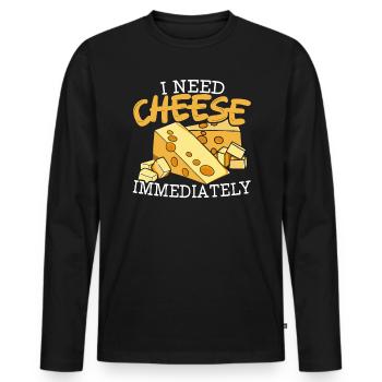 I Need Cheese Immediately Cheesy Food Lover Foodie - Men's Premium Organic Long Sleeve Shirt - black - Front - Nico (187cm)