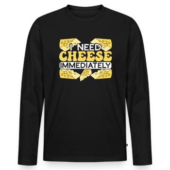 I Need Cheese Immediately Cheesy Food Lover Foodie - Men's Premium Organic Long Sleeve Shirt - black - Front - Nico (187cm)