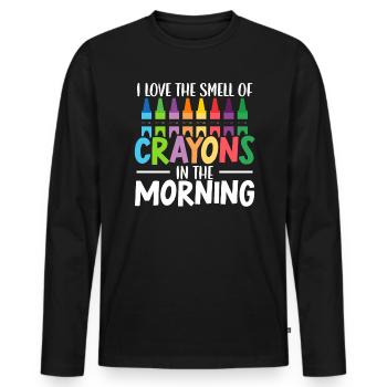 Ich liebe den Geruch von Buntstiften in der Morgenfarbe - Männer Premium Bio Langarmshirt - Schwarz - Vorne - Nico (187cm)