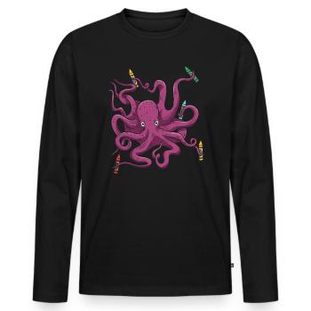 Crayon Coloriage Dessin Artistique Couleur Octopus - T-shirt manches longues Premium bio Homme - noir - Devant - Nico (187cm)