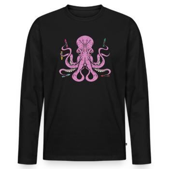Crayon Coloriage Dessin Artistique Couleur Octopus - T-shirt manches longues Premium bio Homme - noir - Devant - Nico (187cm)