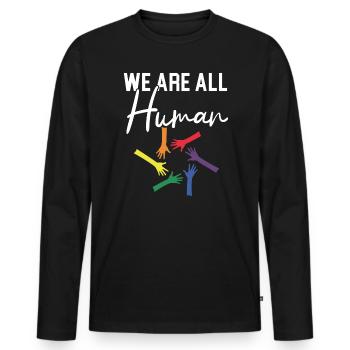 Wir sind alle Menschen Regenbogen Pride Monat LGBTQ Schwul - Männer Premium Bio Langarmshirt - Schwarz - Vorne - Nico (187cm)