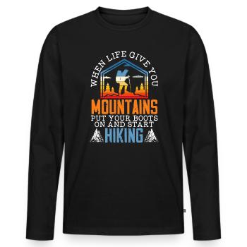 Wandern Berge Klettern Wandertrek Ich liebe Wandern - Männer Premium Bio Langarmshirt - Schwarz - Vorne - Nico (187cm)