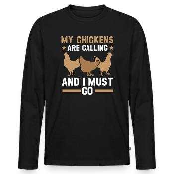 Poulet fermier Poulet Chuchoteur Animal de la ferme - T-shirt manches longues Premium bio Homme - noir - Devant - Nico (187cm)