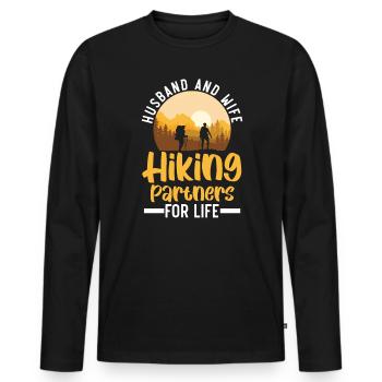 Hiking Couple Hiking Buddy Mountain Climbing Hiker - Men's Premium Organic Long Sleeve Shirt - black - Front - Nico (187cm)
