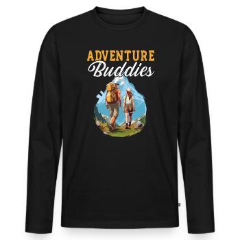 Hiking Couple Hiking Buddy Mountain Climbing Hiker - Men's Premium Organic Long Sleeve Shirt - black - Front - Nico (187cm)