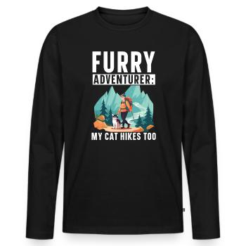 Hiking Cat Hiker Cat Owner Mountain Climbing Hiker - Men's Premium Organic Long Sleeve Shirt - black - Front - Nico (187cm)